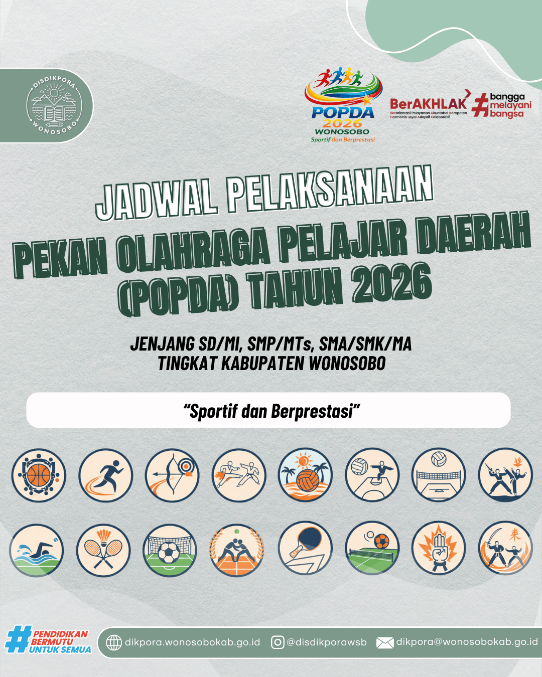 Jadwal POPDA Tahun 2026 Jenjang SD/MI, SMP/MTs, SMA/SMK/MA Tingkat Kabupaten Wonosobo